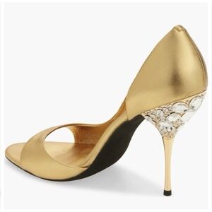 Alluria Crystal Heel Sandal Jeffrey Campbell Size 9 Gold Jeweled Peep Toe